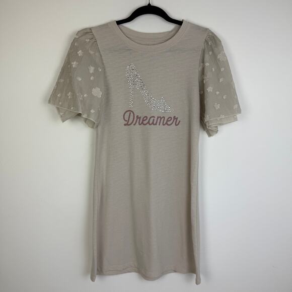 Disney Womens Cinderella Slipper Rhinestone Short Sleeve Cream Tunic Shirt Small - Picture 1 of 9